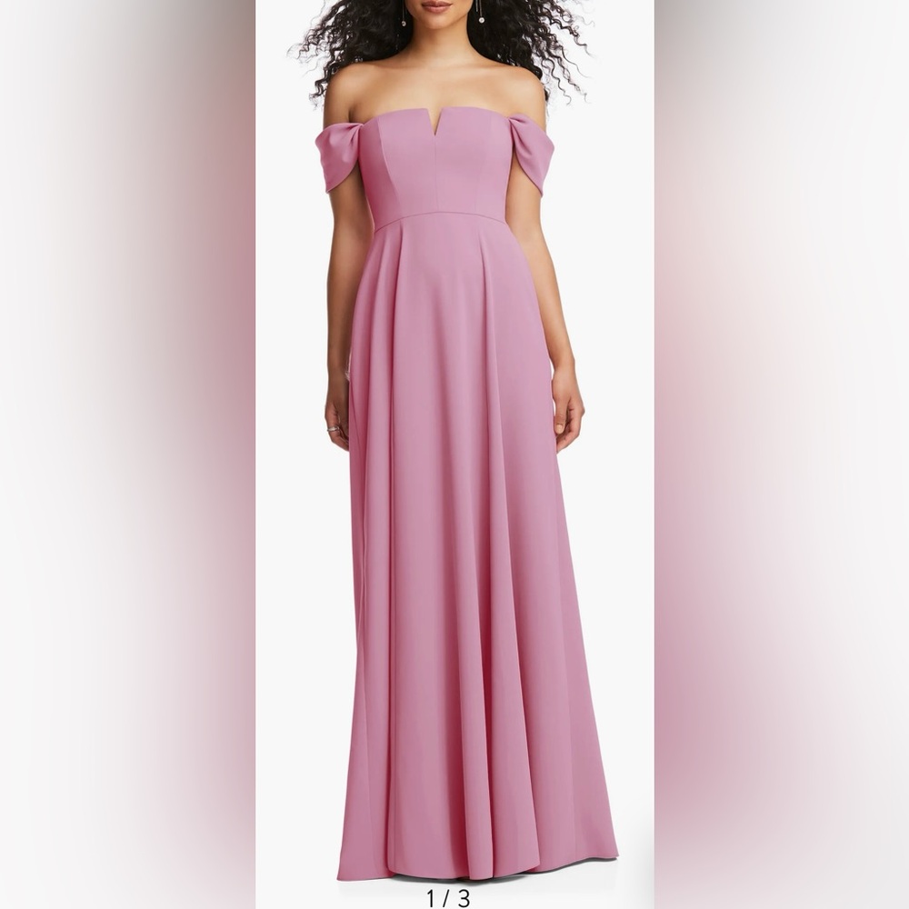 Dessy Collection Off the Shoulder Crepe Gown in Powder Pink
